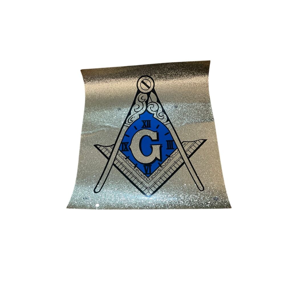 Masonic Square and Compass Glitter sticker clock face-NOS
